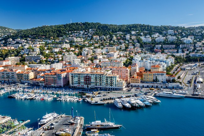 Aerial View on Port of Nice and Luxury Yachts, French Riviera, F