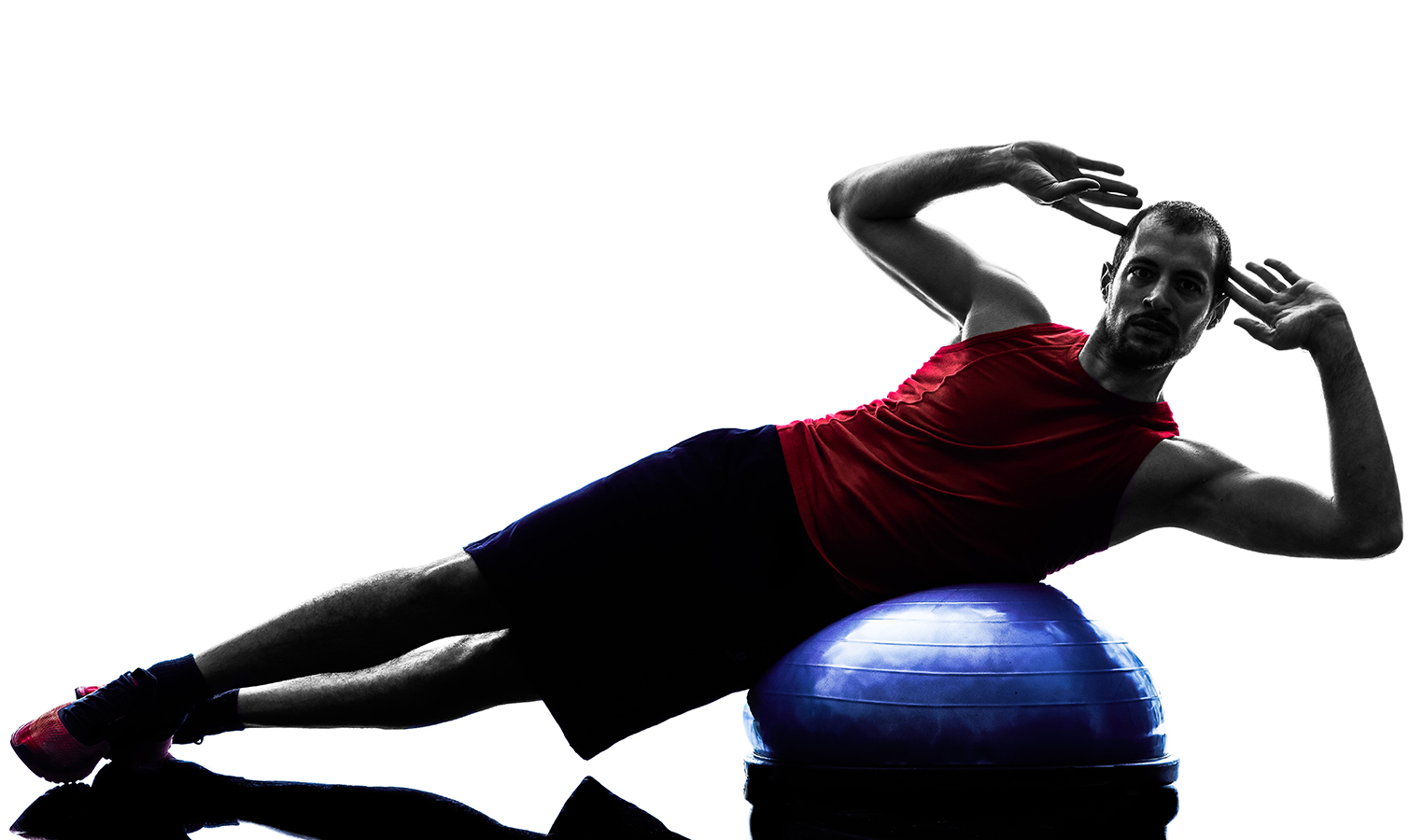 Спортивная сторона. Фото упражнения силует на синем фоне.